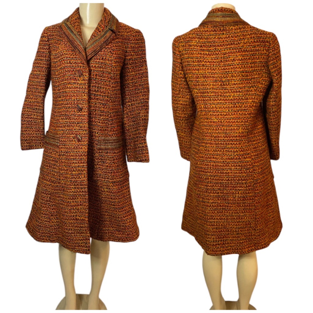Walton Pierce Vintage 1970’s Womens Trench Coat Tweed Wool Front Pockets Sz S/M